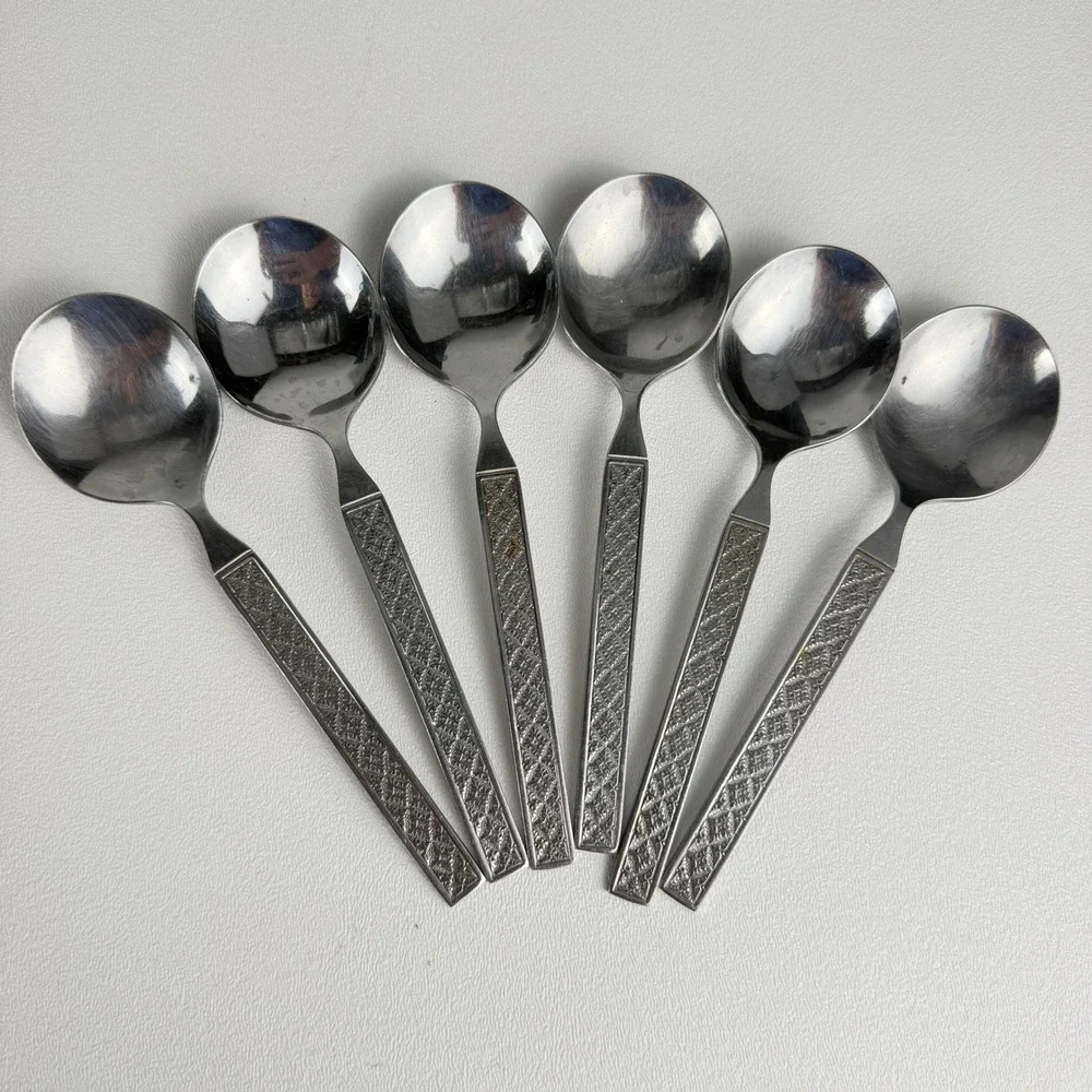 Rogers International Soup Spoons Vogue Pattern Stainless Steel Set of 6 Vintage